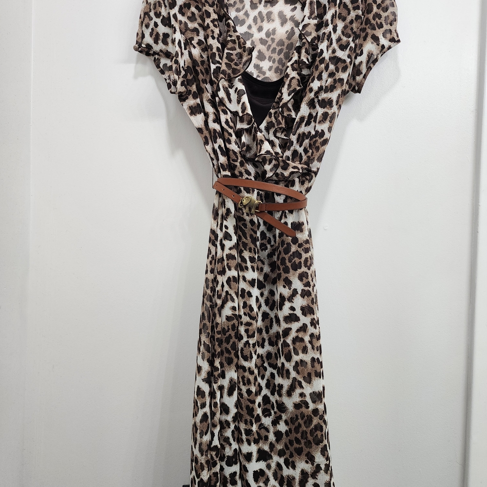 Leopard Print Wrap Dress with Belt